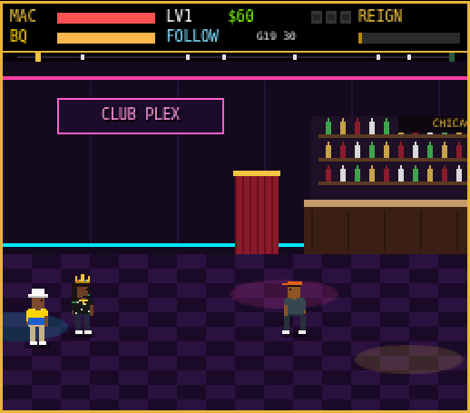 Game scene: brawl inside Club Plex